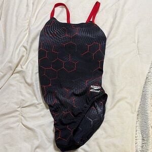 Speedo Black Swimsuit with Red Accents
